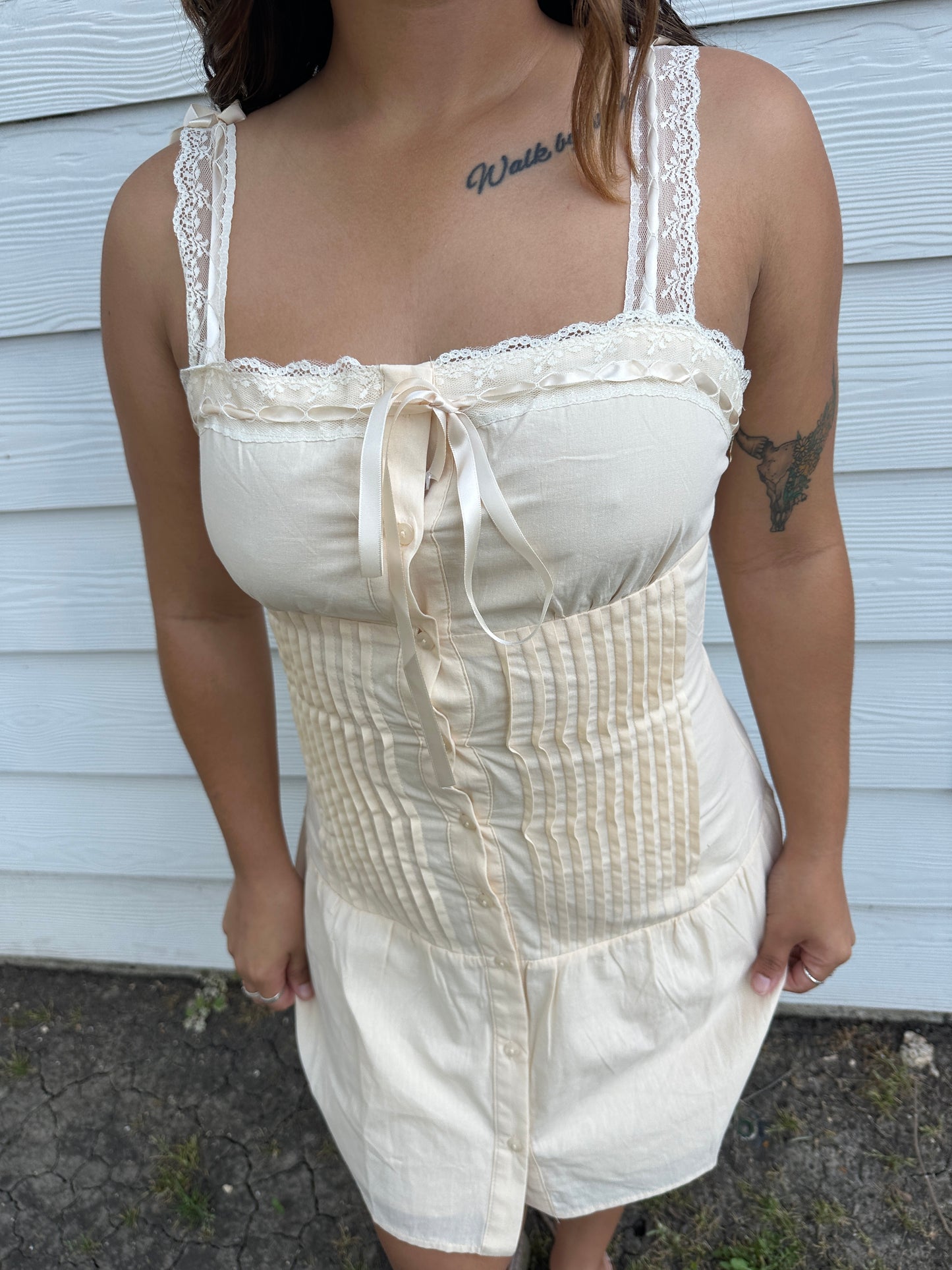 Lace trim mini dress