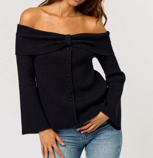 Midnight Maple Off the Shoulder Sweater