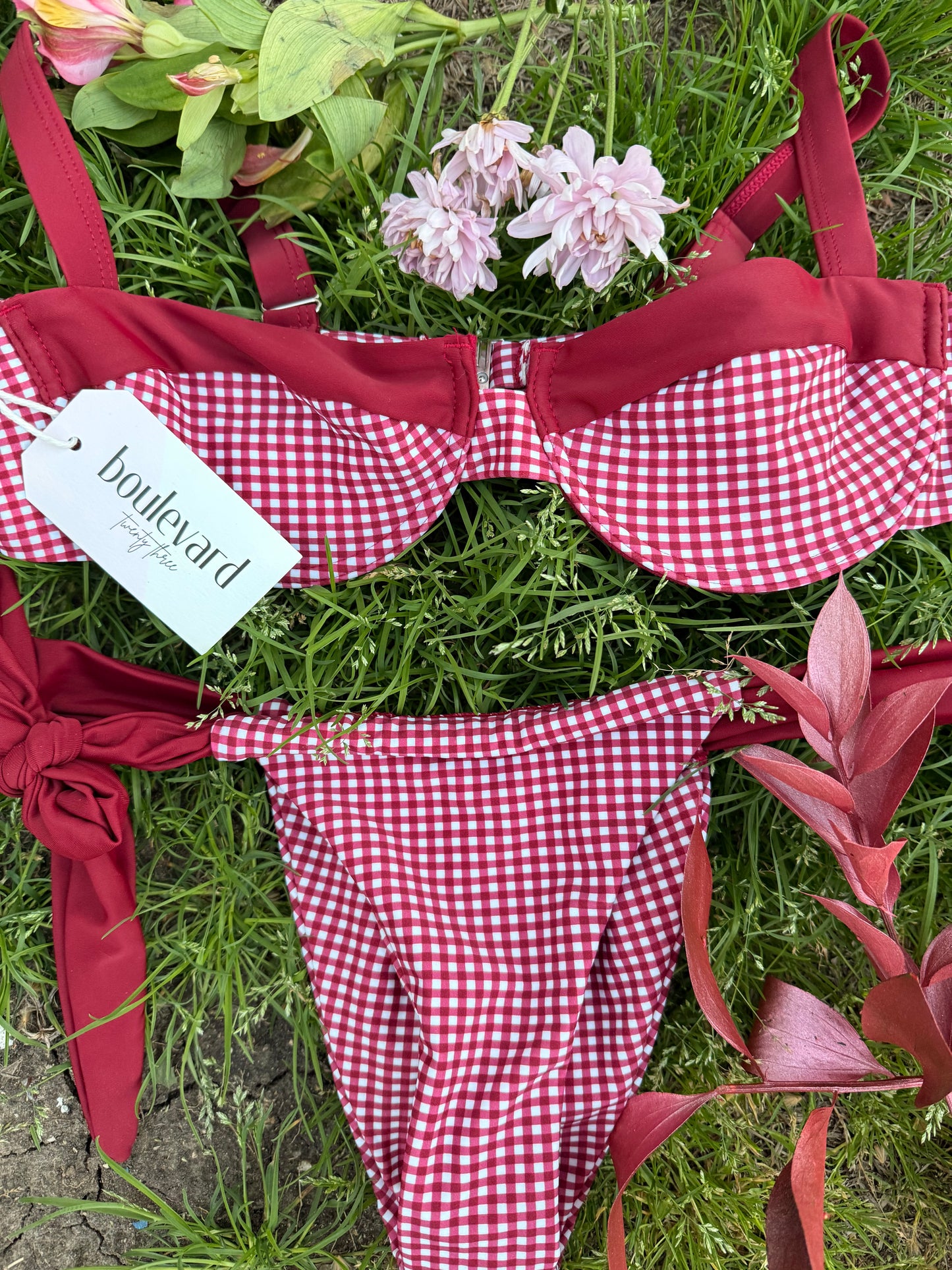 Cherry Blossom Gingham Bikini Bottoms