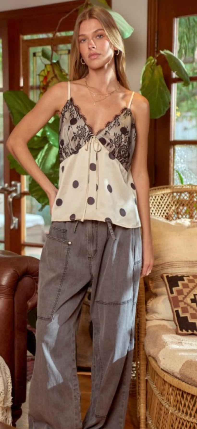 Lace & Dots Satin Tank